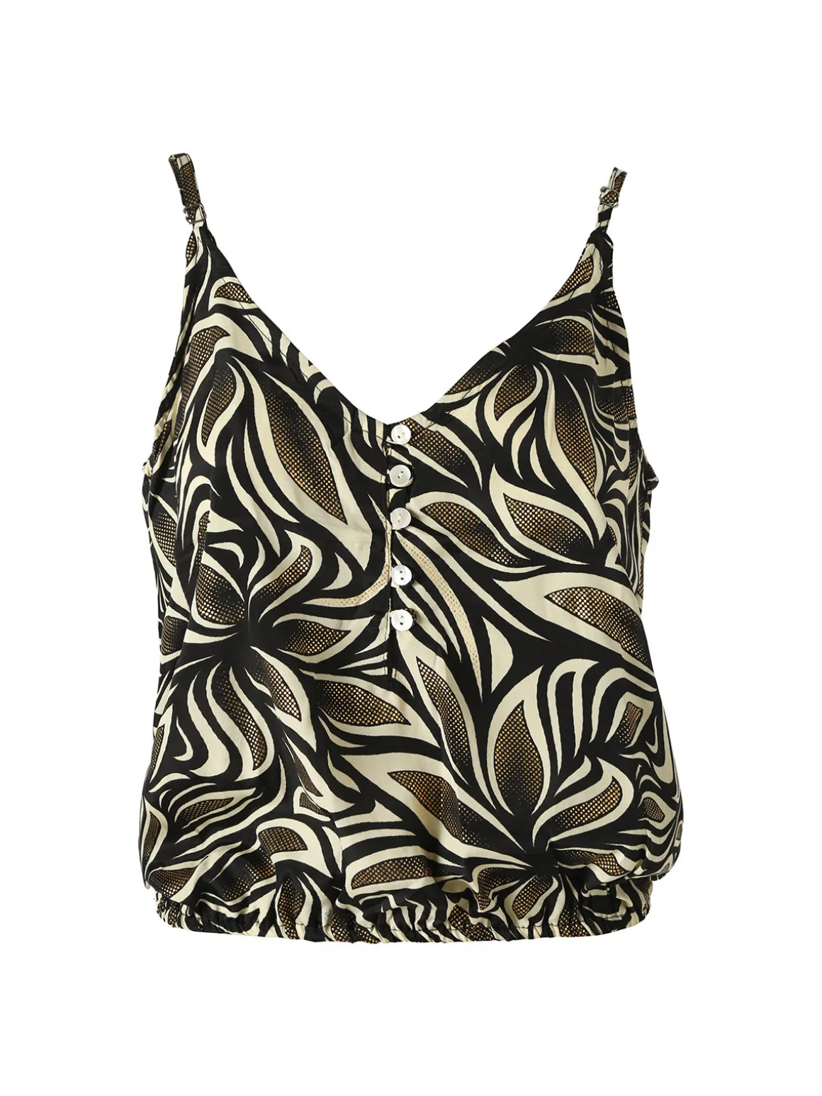 Positano Top donna cropped in viscosa con spalline strette e stampe - nero