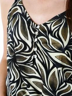 Positano Top donna cropped in viscosa con spalline strette e stampe - nero