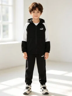 Puma ESS BLOCK SWEAT SUIT Completo tuta invernale da ragazzo con cappuccio e zip - nero