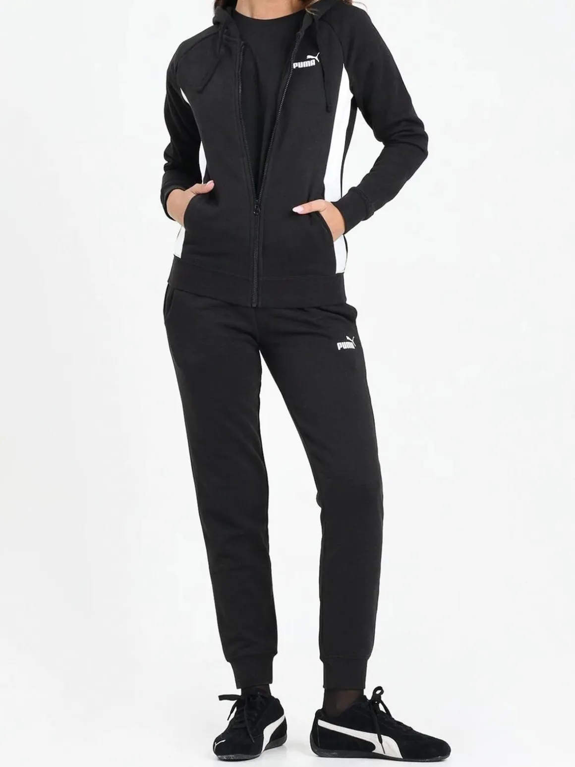 Puma FULL - ZIP HOODED SWEAT SUIT Completo tuta donna con cappuccio e zip - nero