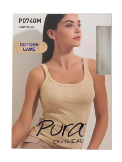 Pura Canotta da donna in cotone lamé - blu