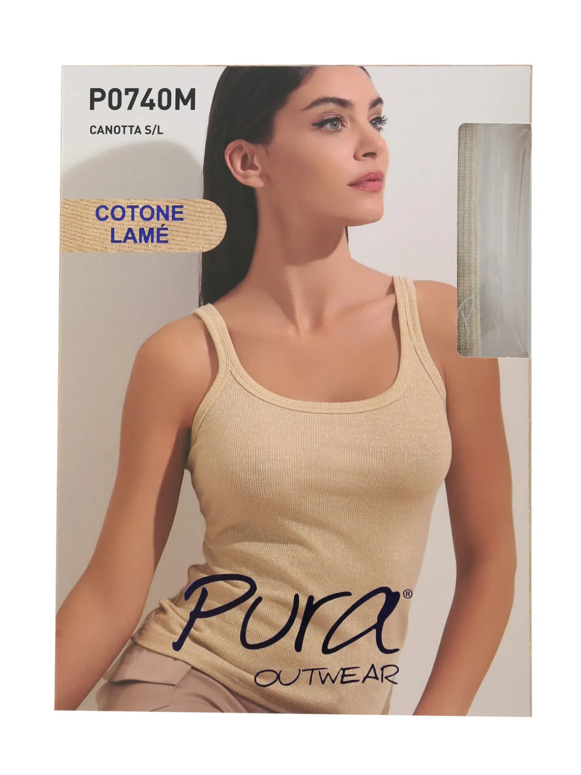 Pura Canotta da donna in cotone lamé - blu