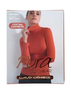 Pura P0736M Dolcevita donna a costine in cashmere - naturale