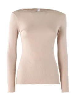 Pura P0735M Maglietta donna a costine in cashmere con scollo a barca - naturale