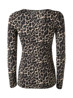 Pura P0737M Maglietta donna leopardata in cashmere con scollo a barca - multicolore