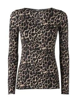 Pura P0737M Maglietta donna leopardata in cashmere con scollo a barca - multicolore