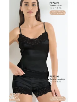 Pura P0732M Top donna in raso satinato con pizzo