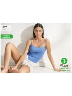 Pura Top donna a costine in bamboo - nero