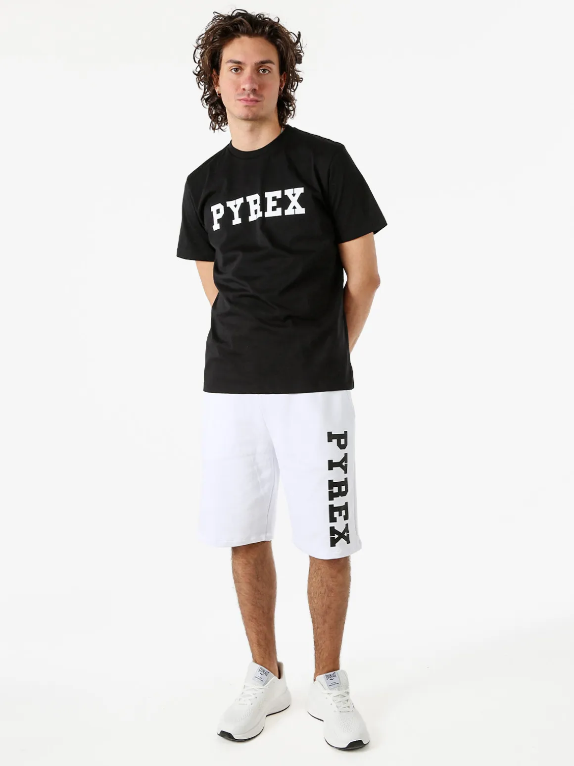 Pyrex Bermuda sportivi da uomo in cotone con logo - bianco