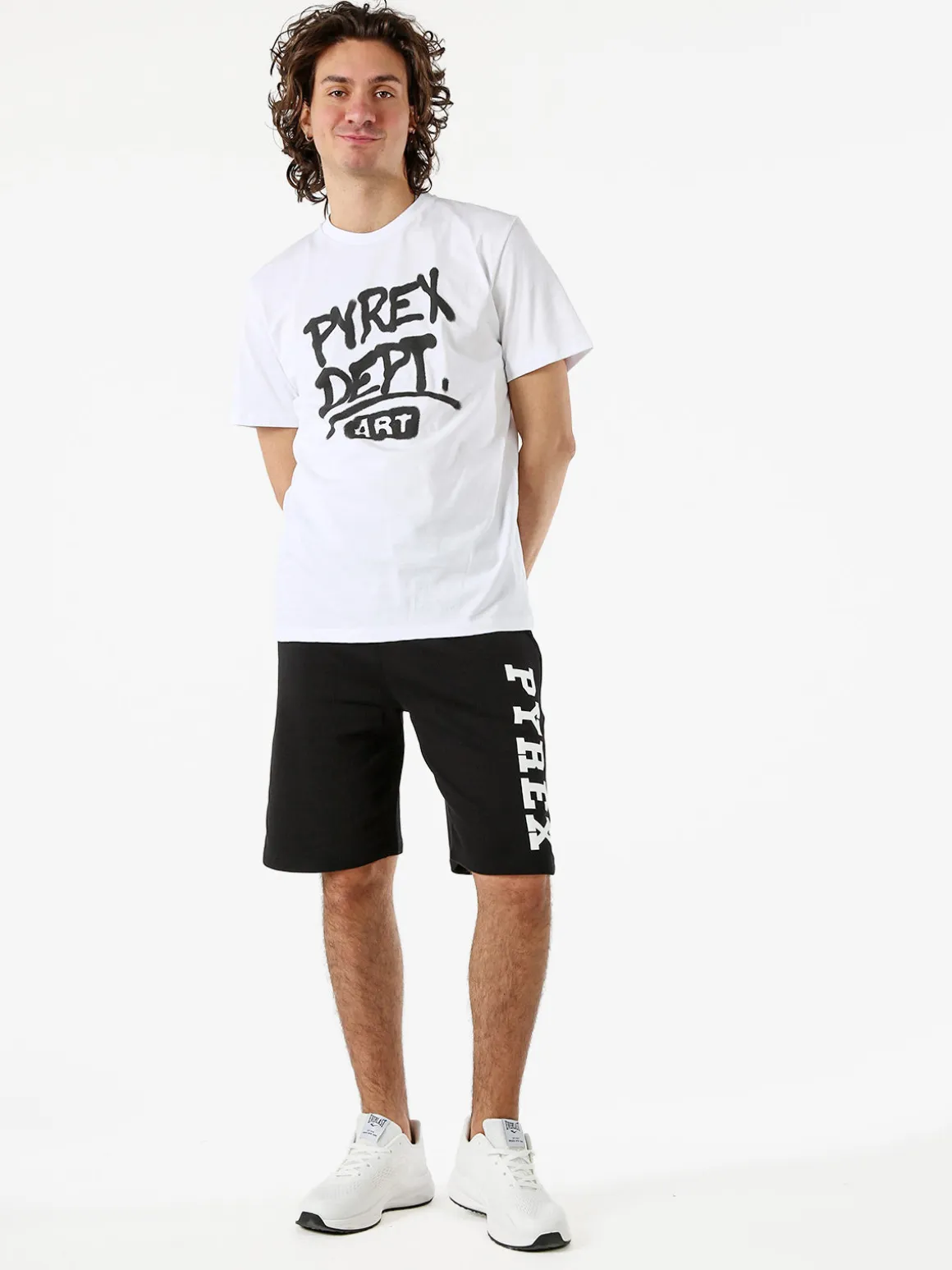 Pyrex Bermuda sportivi da uomo in cotone con logo - nero