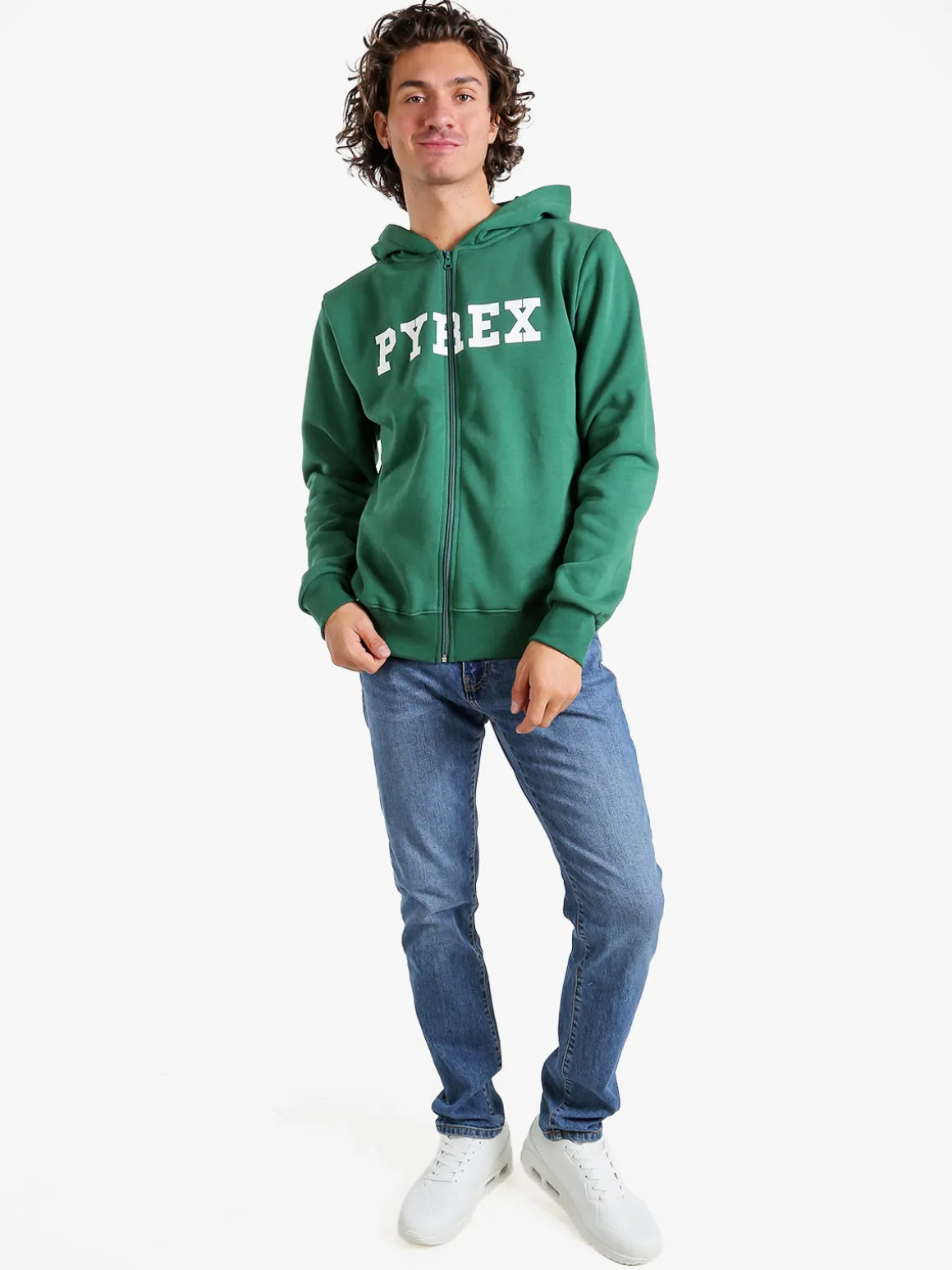 Pyrex Felpa da uomo con cappuccio e zip - verde
