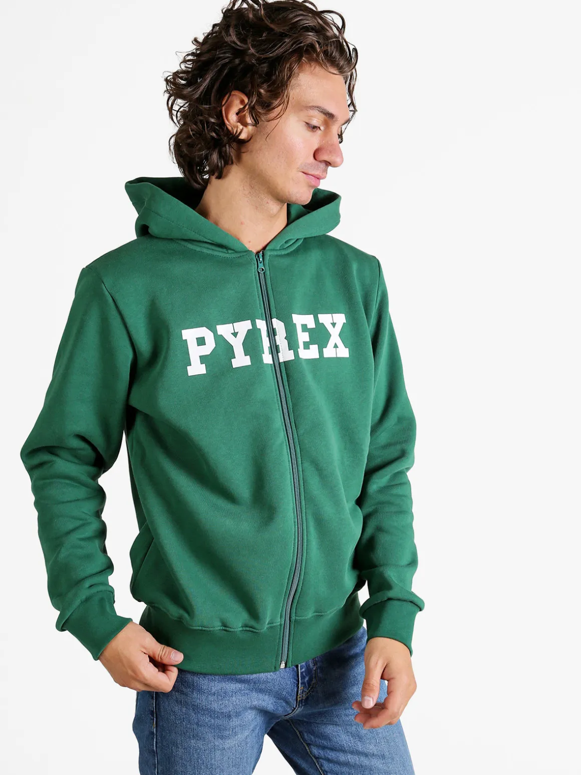 Pyrex Felpa da uomo con cappuccio e zip - verde