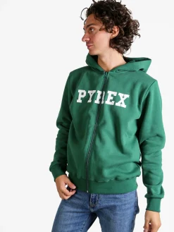 Pyrex Felpa da uomo con cappuccio e zip - verde