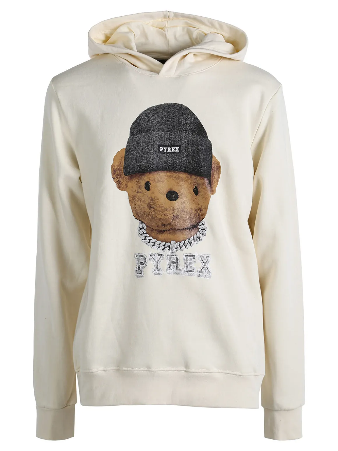 Pyrex Felpa da uomo con cappuccio e stampa - panna