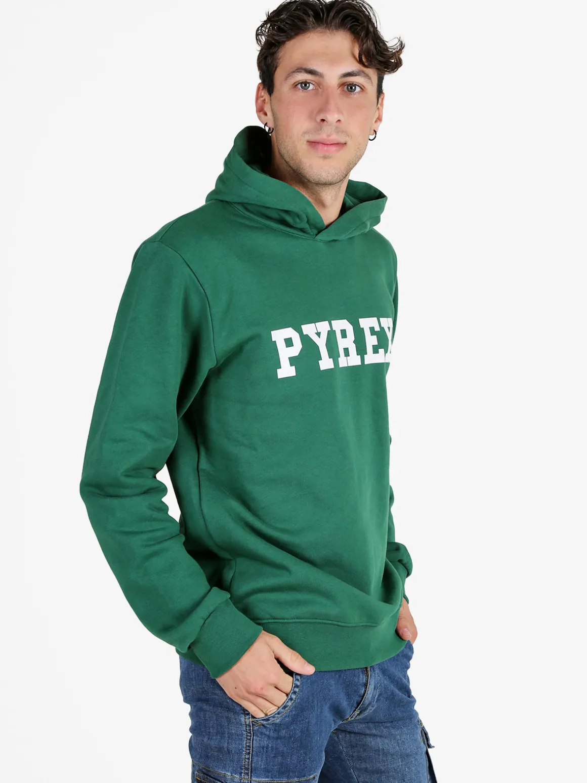Pyrex Felpa da uomo in cotone con cappuccio e stampa logo - verde