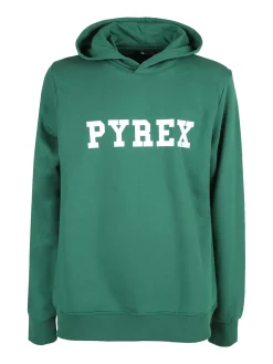 Pyrex Felpa da uomo in cotone con cappuccio e stampa logo - verde