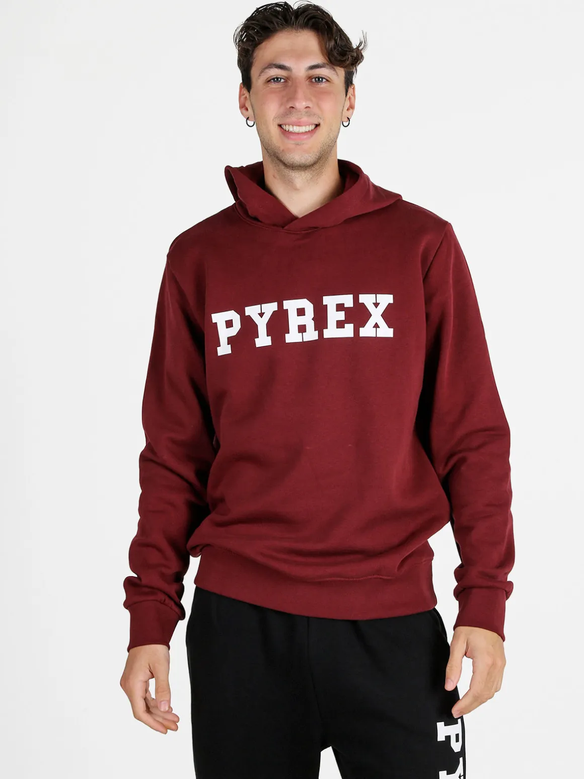 Pyrex Felpa da uomo in cotone con cappuccio e stampa logo - nero
