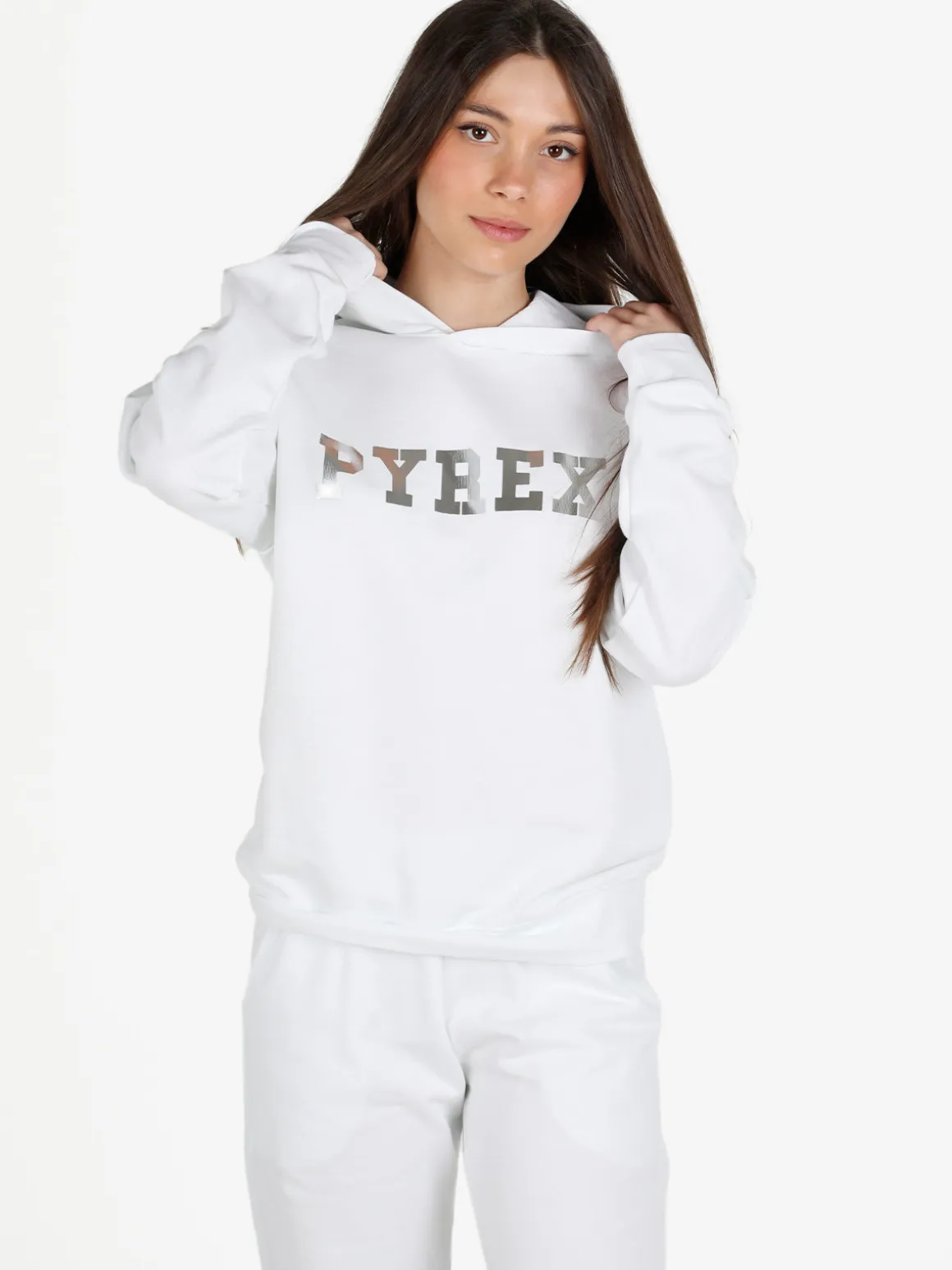 Pyrex Felpa donna in cotone con cappuccio e stampa logo
