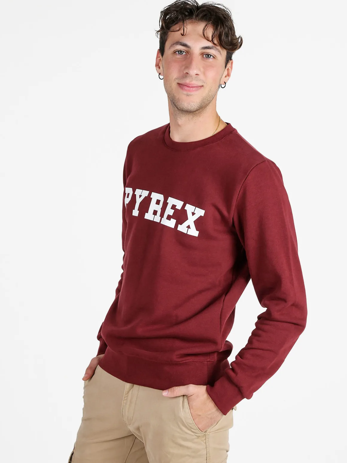 Pyrex Felpa girocollo da uomo invernale con logo - bordeaux