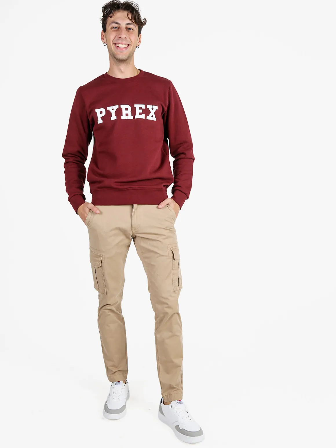 Pyrex Felpa girocollo da uomo invernale con logo - bordeaux