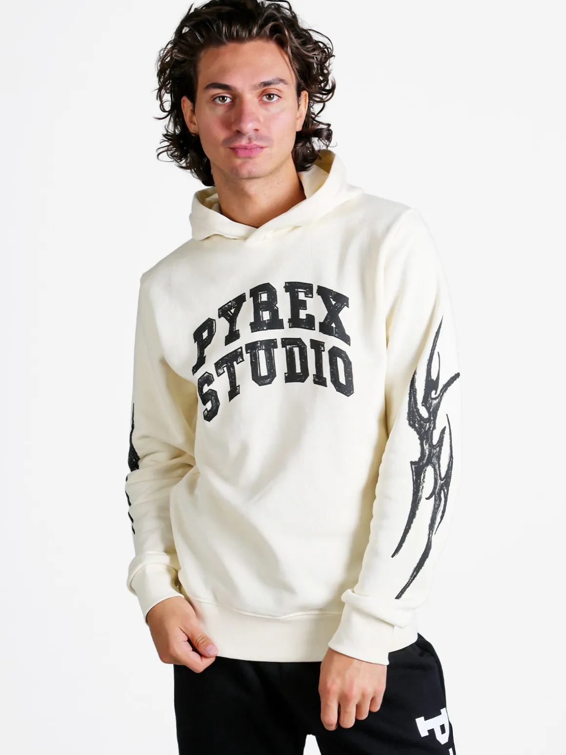 Pyrex Felpa invernale da uomo con cappuccio - panna