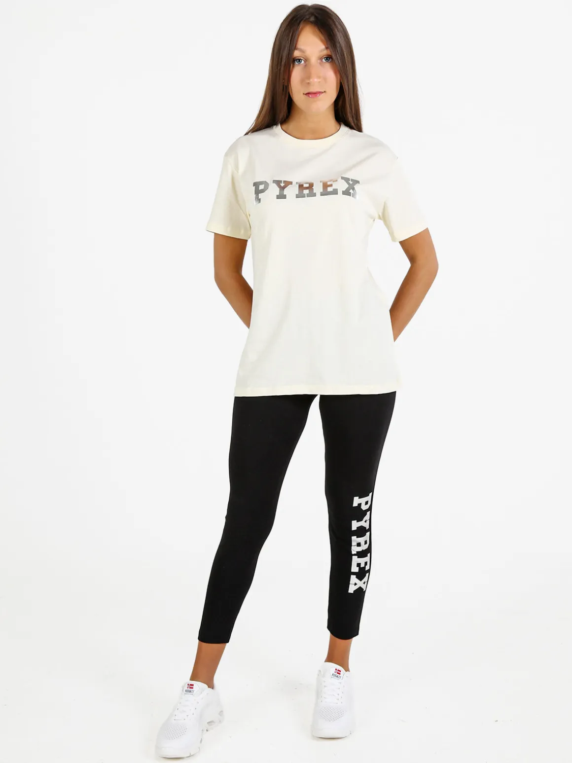 Pyrex Leggings donna sportivi in cotone con logo - nero