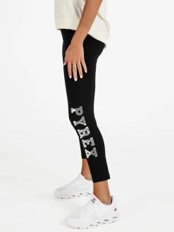 Pyrex Leggings donna sportivi in cotone con logo - nero