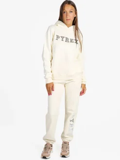 Pyrex Pantaloni tuta da donna felpati con elastico finale - panna