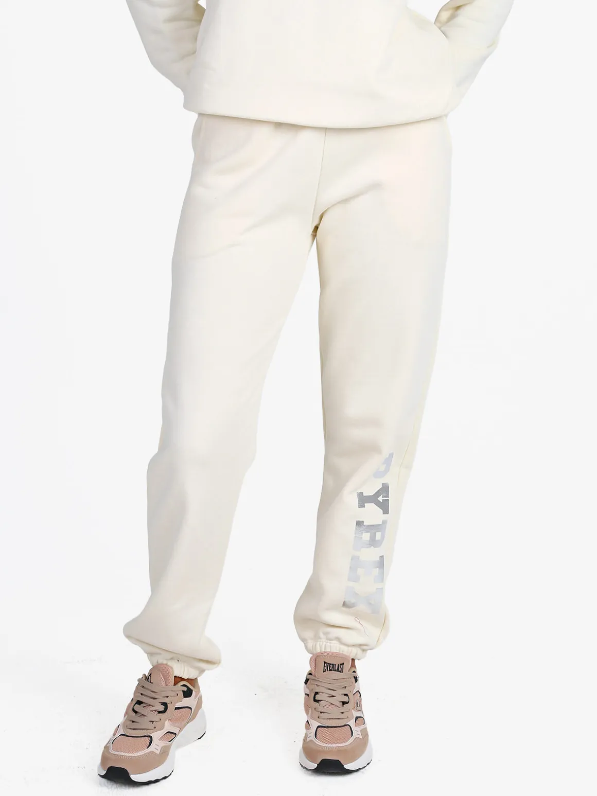 Pyrex Pantaloni tuta da donna felpati con elastico finale - panna