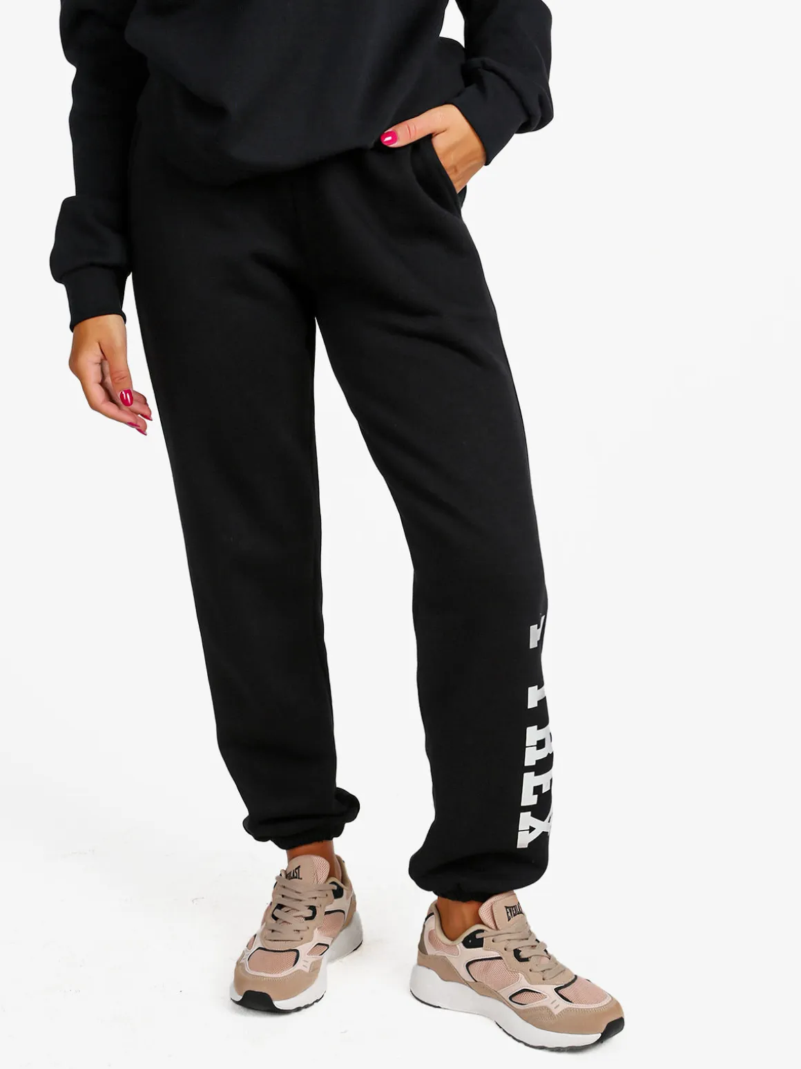 Pyrex Pantaloni tuta da donna felpati con elastico finale - nero