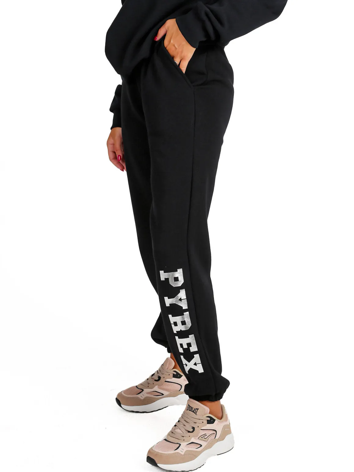 Pyrex Pantaloni tuta da donna felpati con elastico finale - nero
