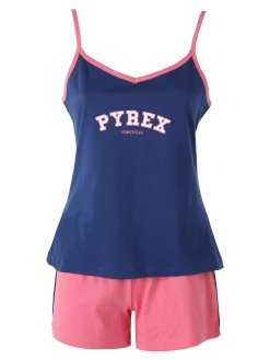 Pyrex Pigiama corto da donna in cotone con top e shorts - blu