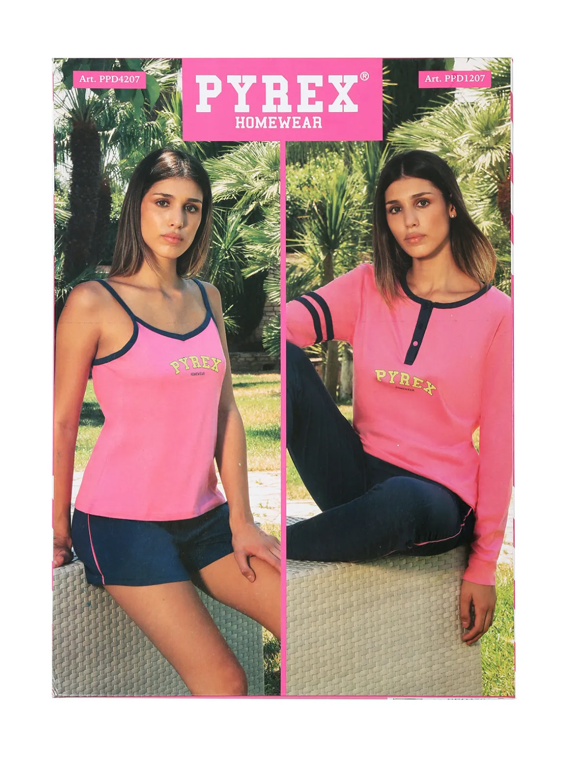 Pyrex Pigiama corto da donna in cotone con top e shorts - fucsia