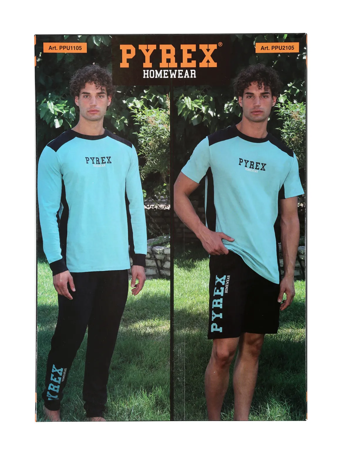 Pyrex Pigiama corto da uomo in cotone con logo - bluette