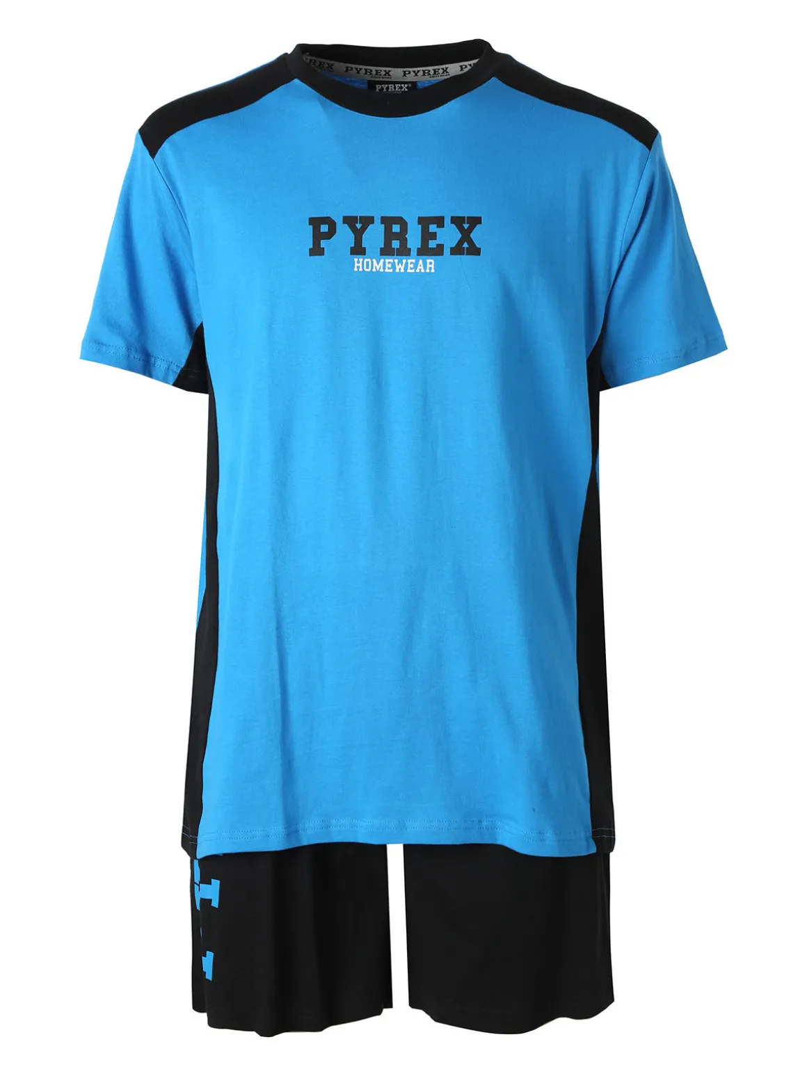 Pyrex Pigiama corto da uomo in cotone con logo - bluette