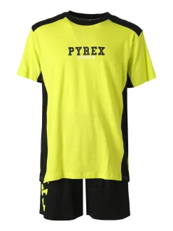 Pyrex Pigiama corto da uomo in cotone con logo - limone