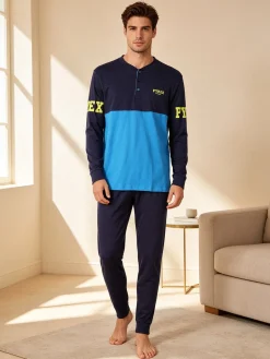 Pyrex Pigiama lungo da uomo in cotone - blu