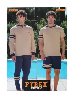 Pyrex Pigiama lungo da uomo in cotone - beige