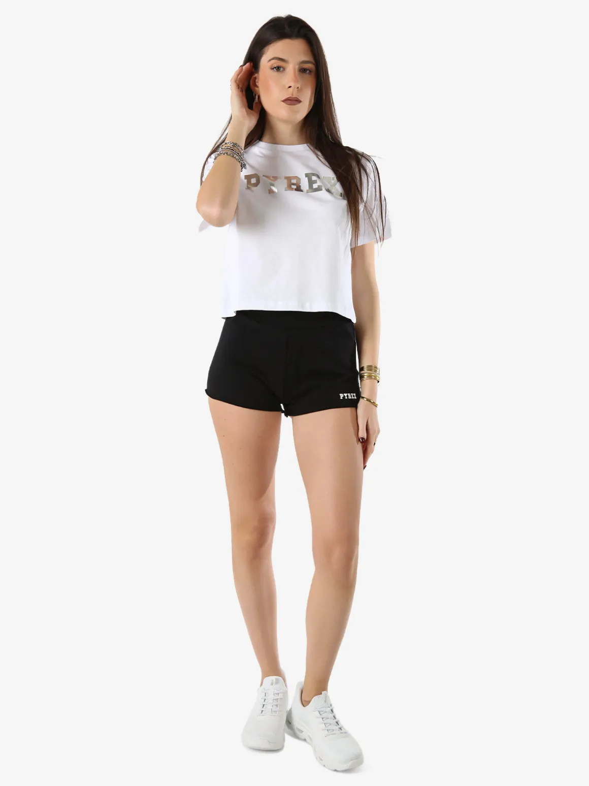 Pyrex Shorts donna in cotone con logo - nero