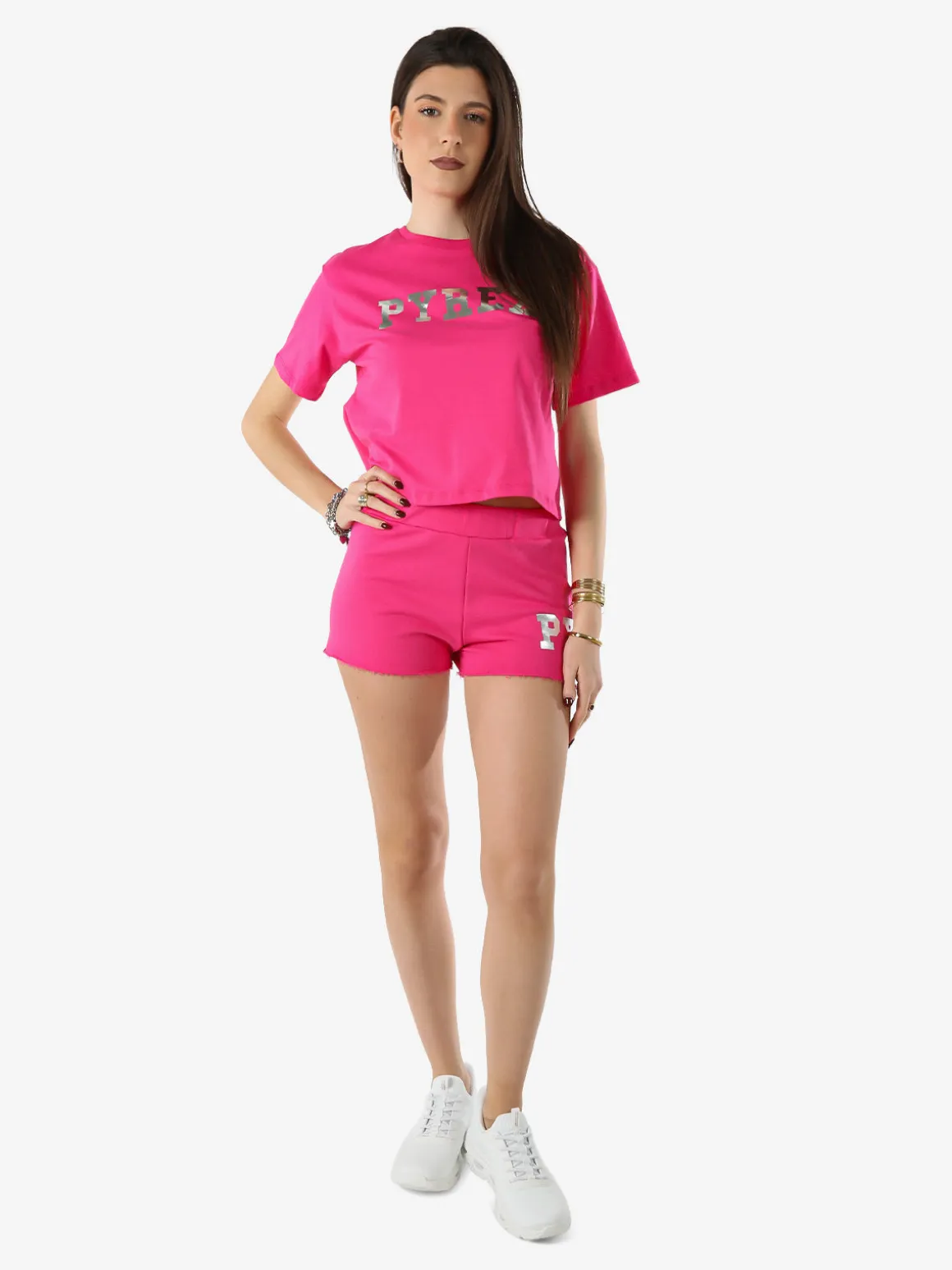 Pyrex Shorts donna in cotone con logo - fucsia