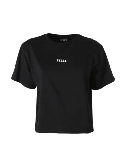 Pyrex T-shirt cropped da donna con logo - nero