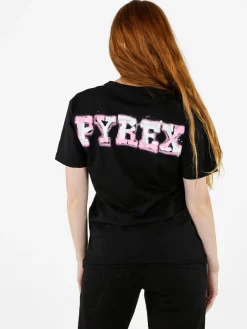 Pyrex T-shirt donna con stampa logo sul retro - nero