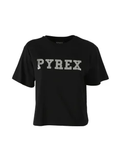 Pyrex T-shirt donna cropped con logo - nero
