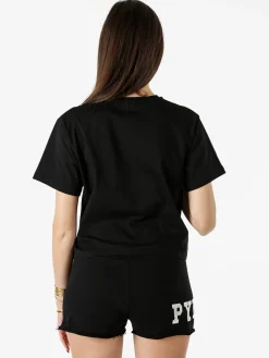 Pyrex T-shirt donna cropped con logo - nero