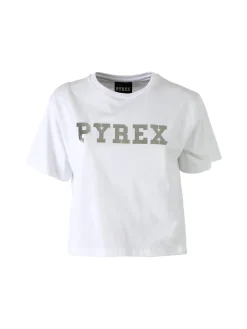 Pyrex T-shirt donna cropped con logo - bianco