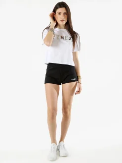Pyrex T-shirt donna cropped con logo - bianco