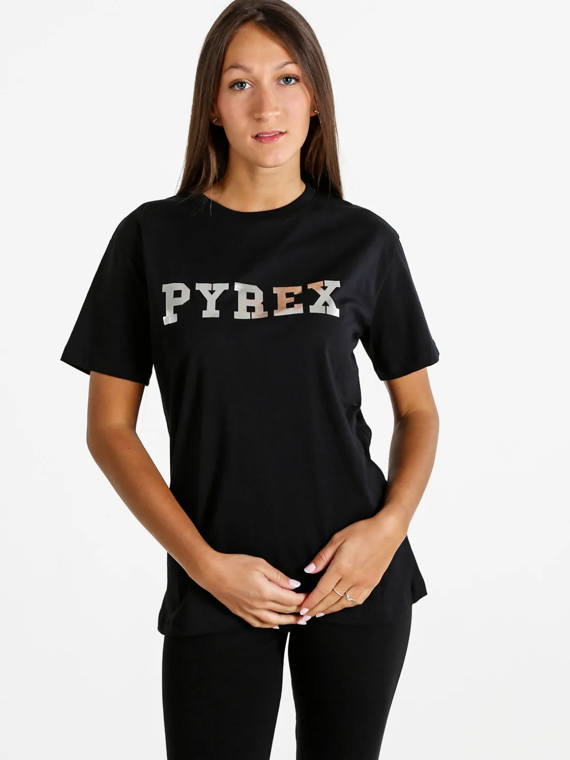 Pyrex T-shirt donna in cotone con logo - nero