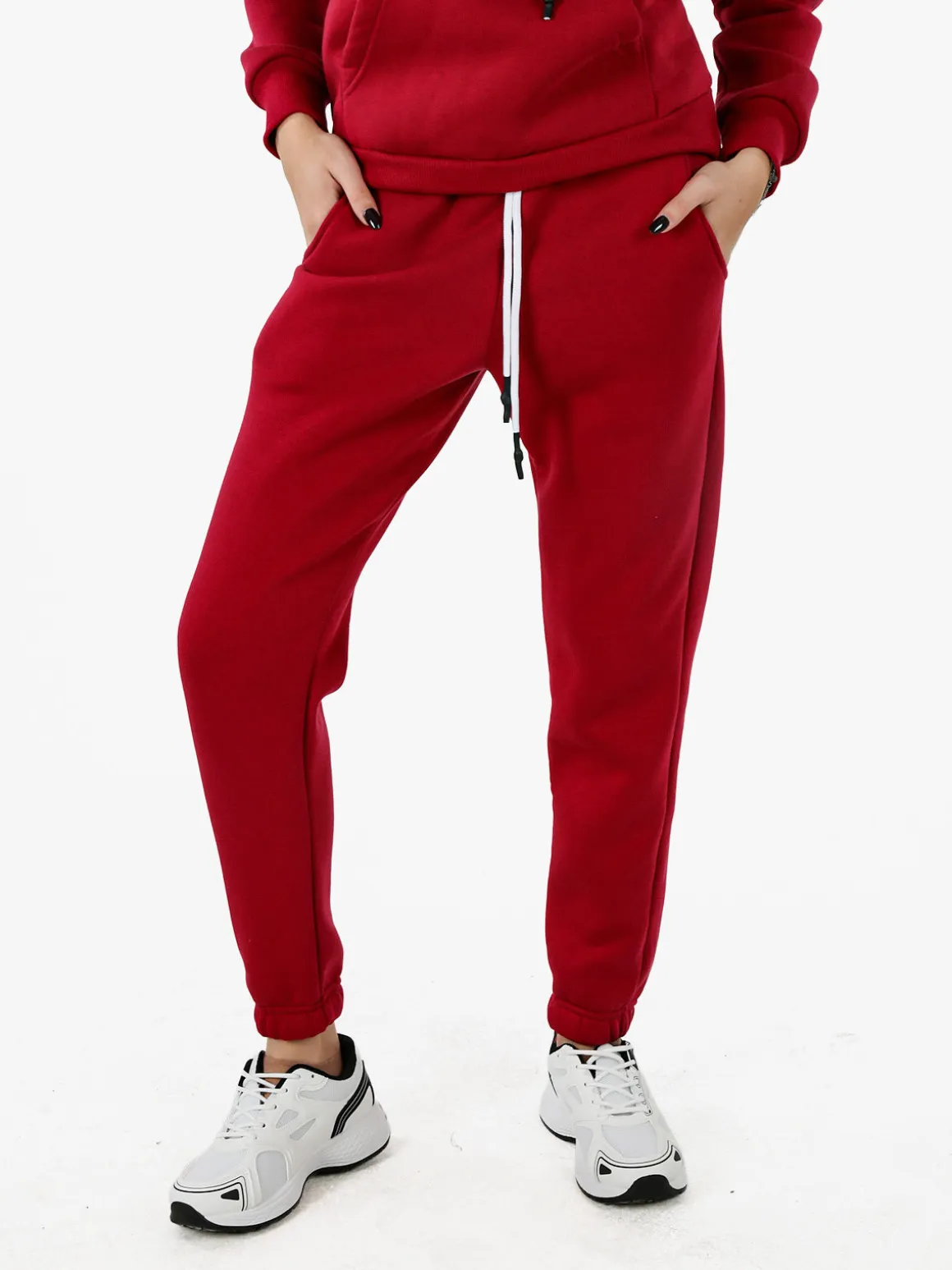 Raggi Lunari Pantaloni tuta da donna felpati con coulisse - bordeaux
