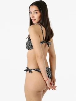 Rai7 Bikini donna zebrato con reggiseno a fascia e slip con laccetti - nero