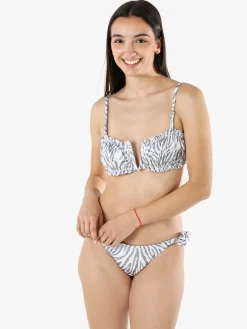 Rai7 Bikini donna zebrato con reggiseno a fascia e slip con laccetti - bianco